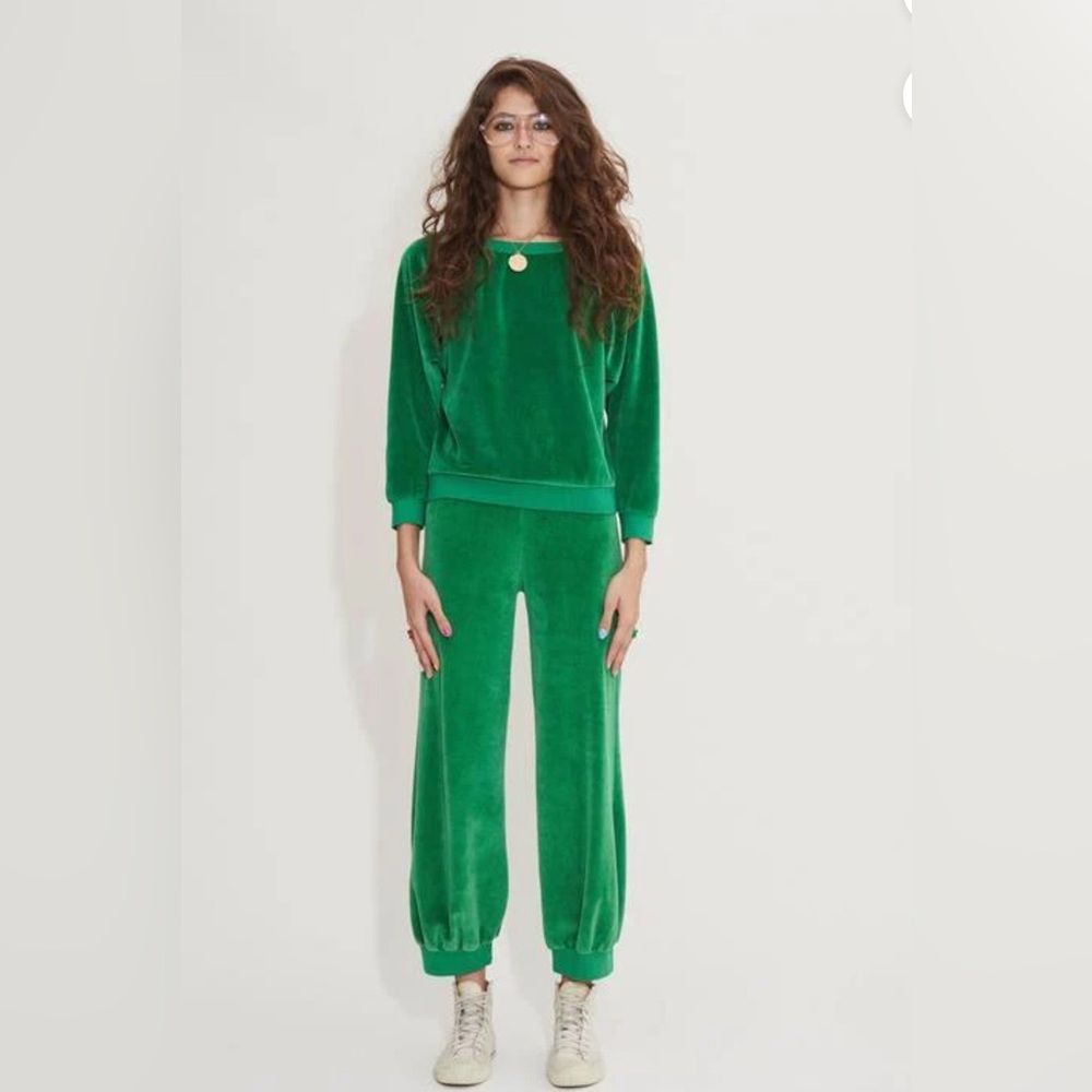 Suzie Kondi jelly bean green velour cotton track pants xs